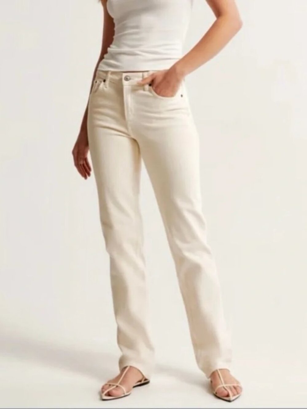 Abercrombie & Fitch Off-White Ecru The 90’s Straight Mid Rise Jeans SZ 29/8S